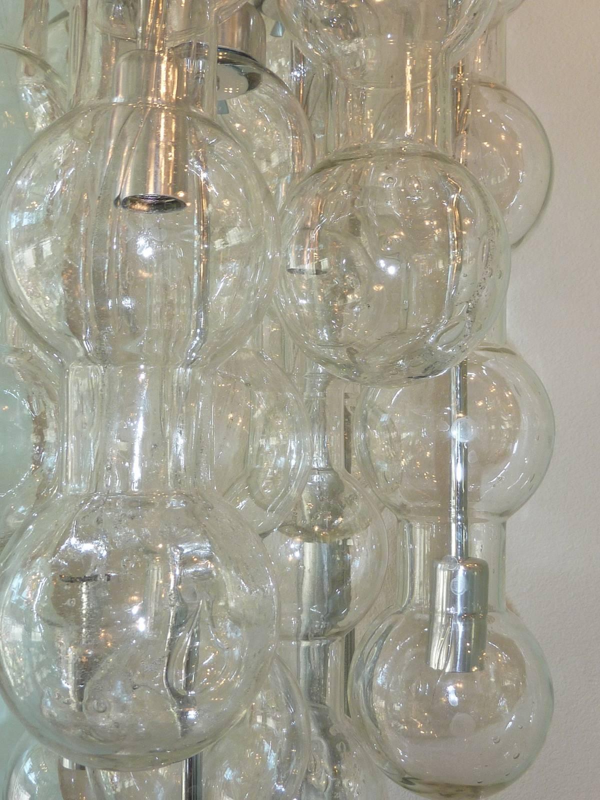 Late 20th Century Large Vintage Doria Glass Chandelier with cascading bubble strands. 1960's ! For Sale
