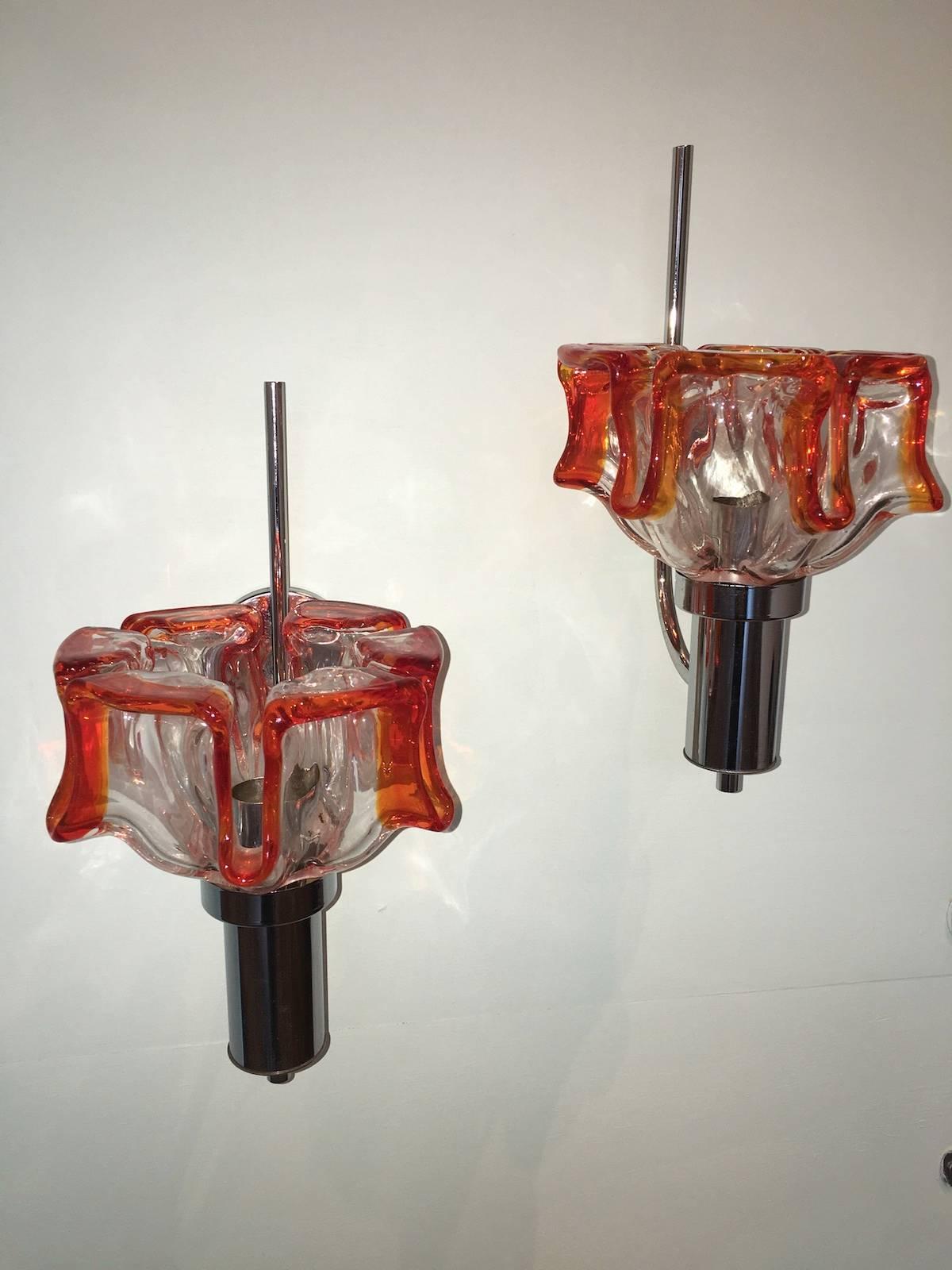 Mid-20th Century Pair of Vintage Murano Glass Sconces