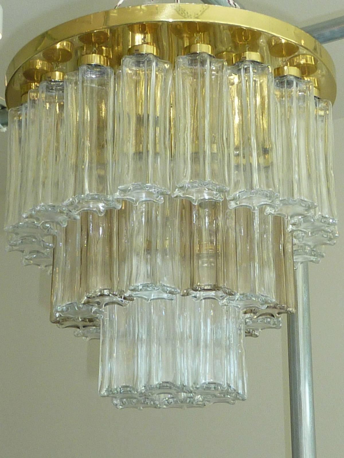 Mid Century Modern Limburg Glass Tube Chandelier Flush Mount In Good Condition For Sale In Frisco, TX