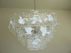 Clear and White Square Glass Chandelier from Murano, Italy