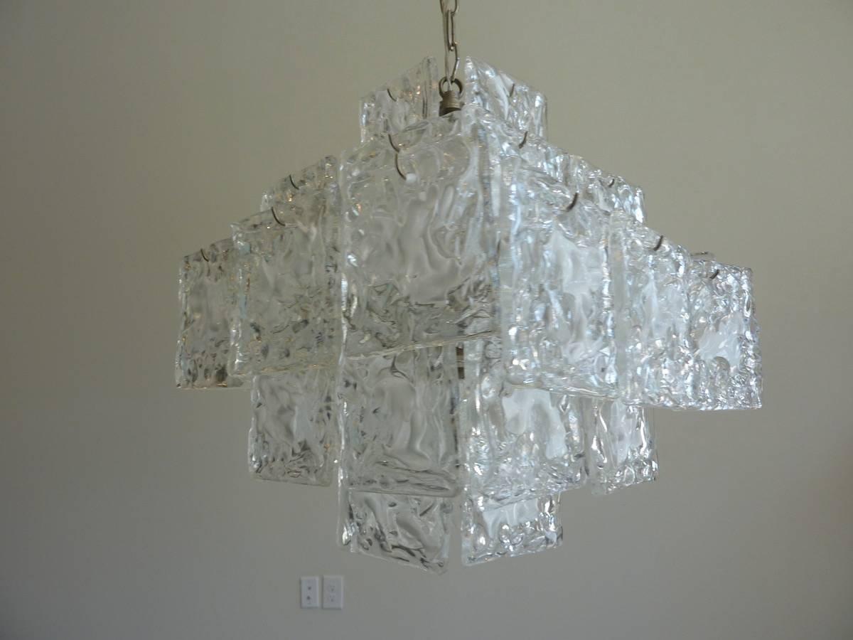 Clear and White Square Glass Chandelier from Murano, Italy In Good Condition For Sale In Frisco, TX