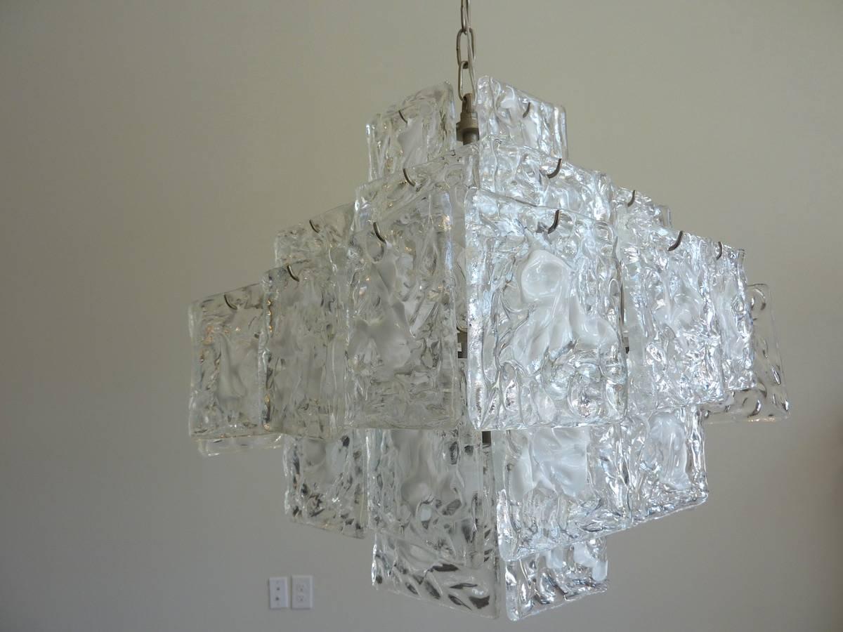 Clear and White Square Glass Chandelier from Murano, Italy For Sale 1