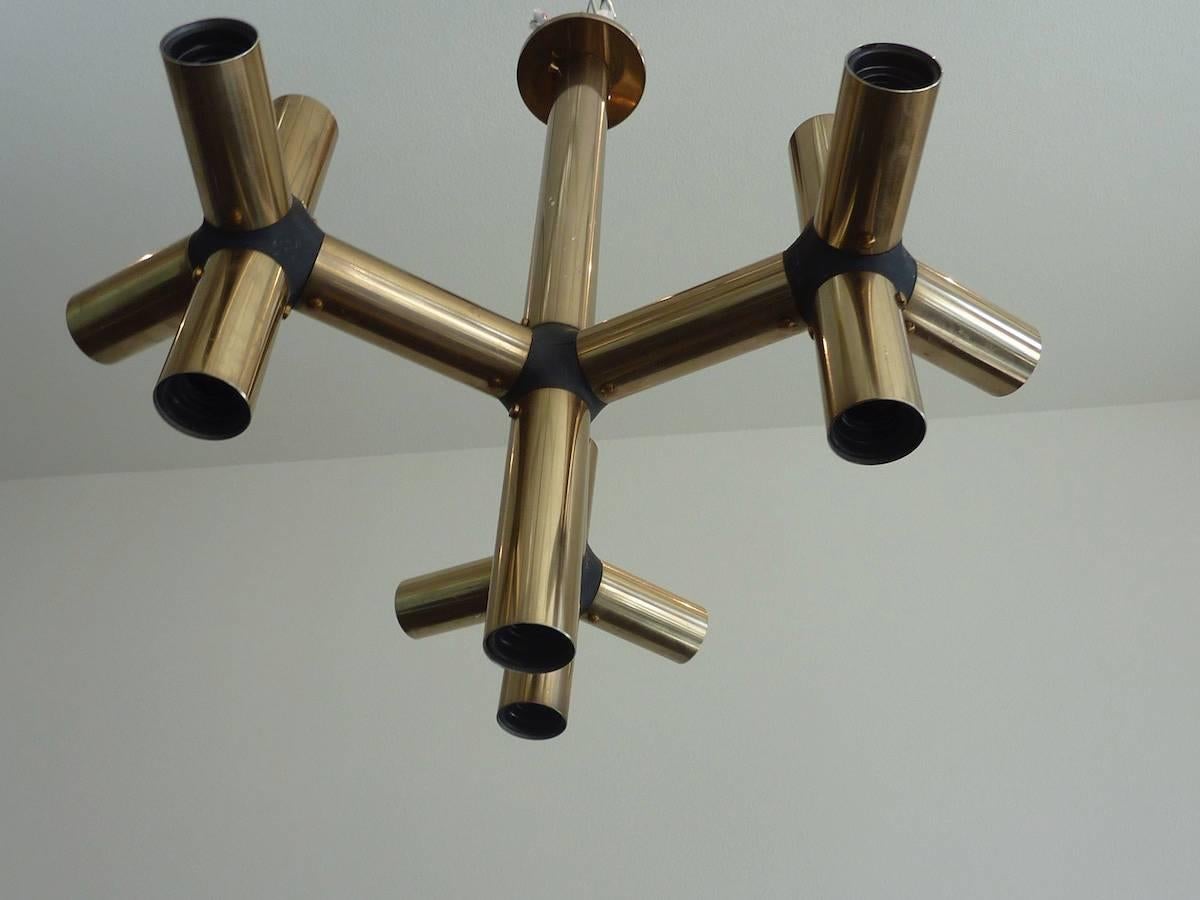 A beautiful atomic or molecular flush mount in anodized aluminum attributed to Robert Haussmann.