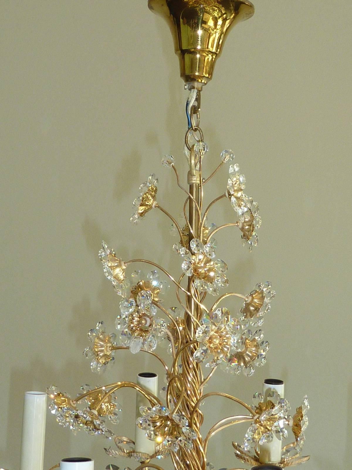 Beautiful Crystal Flowers Chandelier Palwa, Germany In Good Condition For Sale In Frisco, TX