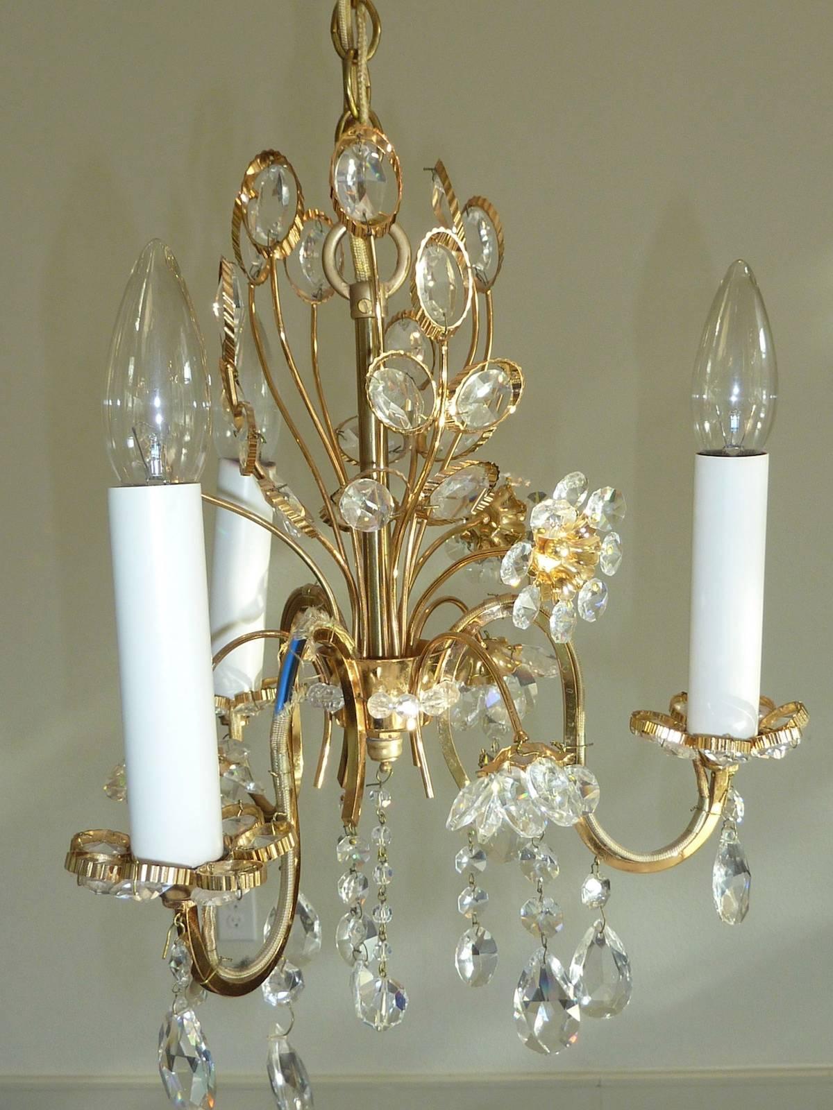 Petite Crystal Flowers Chandelier Palwa Germany In Good Condition For Sale In Frisco, TX