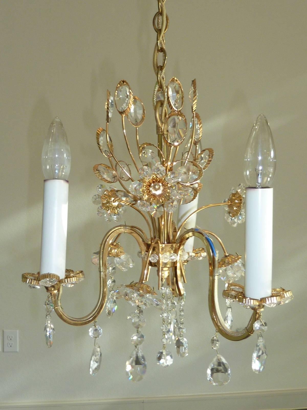 Late 20th Century Petite Crystal Flowers Chandelier Palwa Germany For Sale