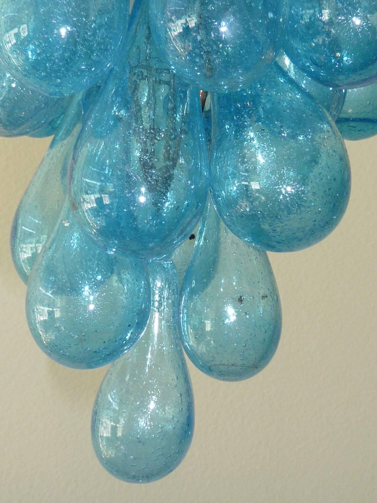 Mid-20th Century Blue Murano Glass Drop Grape Chandelier Flush Mount