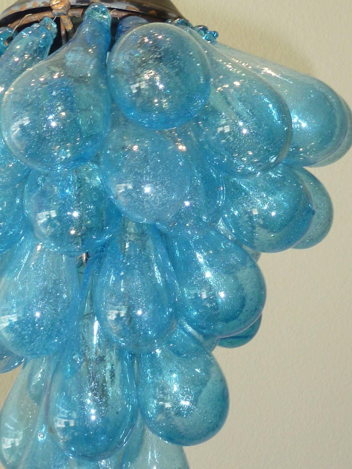 Blue Murano Glass Drop Grape Chandelier Flush Mount 1