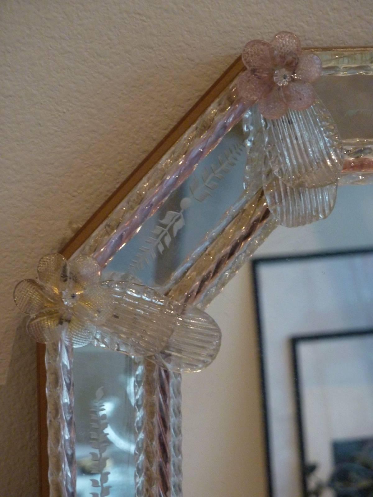 Mid-20th Century Vintage Murano Glass Flower Framed Mirror