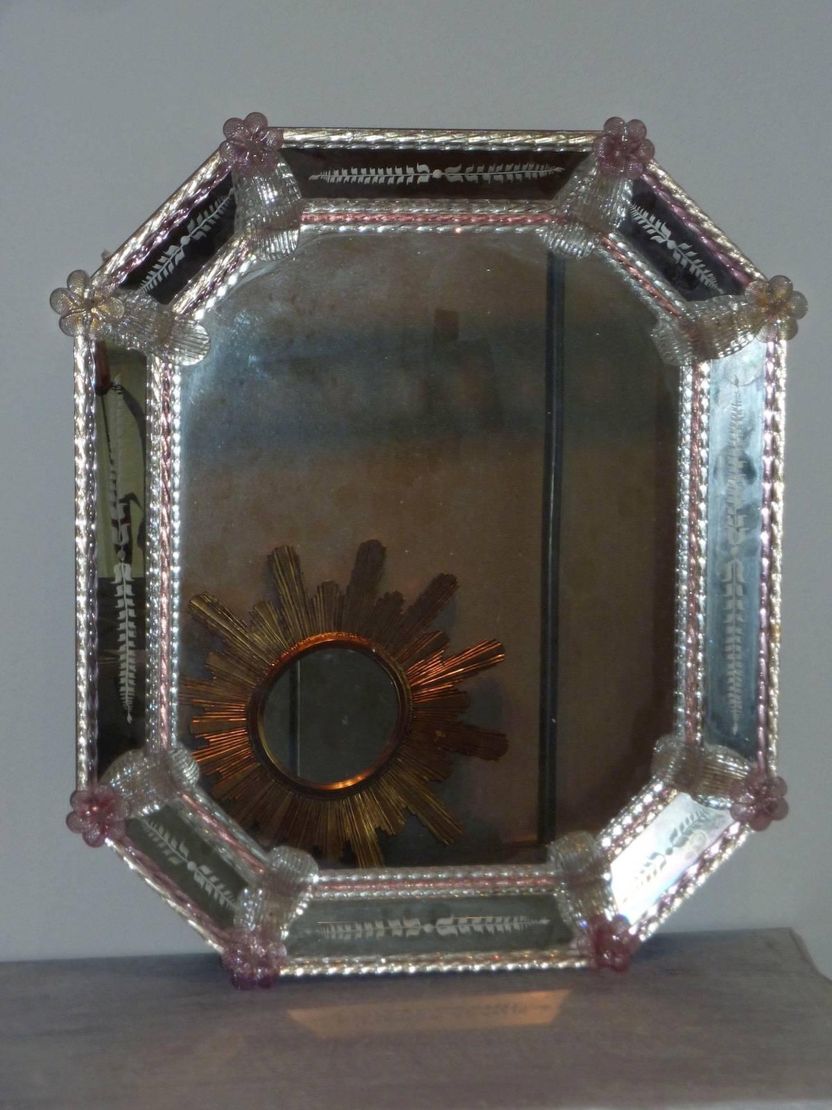 Vintage Murano Glass Flower Framed Mirror 2