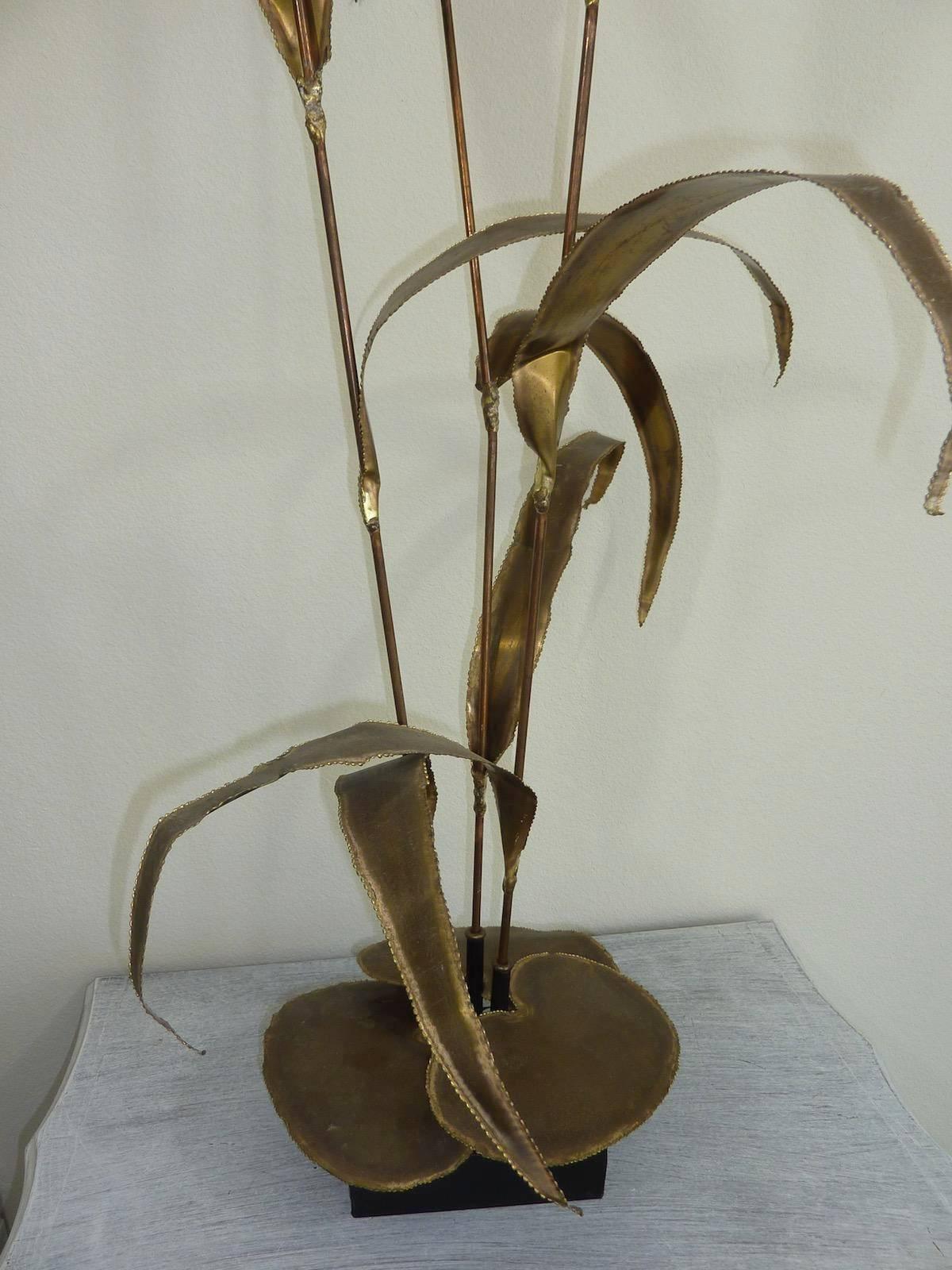 American Vintage Brutalist Cattail Floor Sculpture For Sale