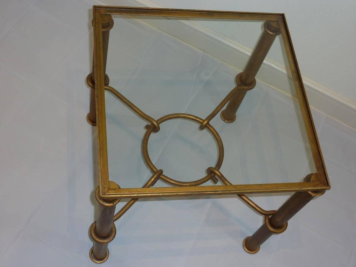 French Vintage Faux Bamboo Gilded Metal End Table For Sale