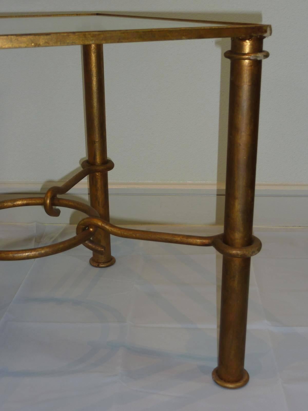 Hollywood Regency Vintage Faux Bamboo Gilded Metal End Table For Sale