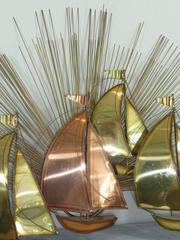 Brutalist Sailing Boats and Sunburst Wall Sculpture