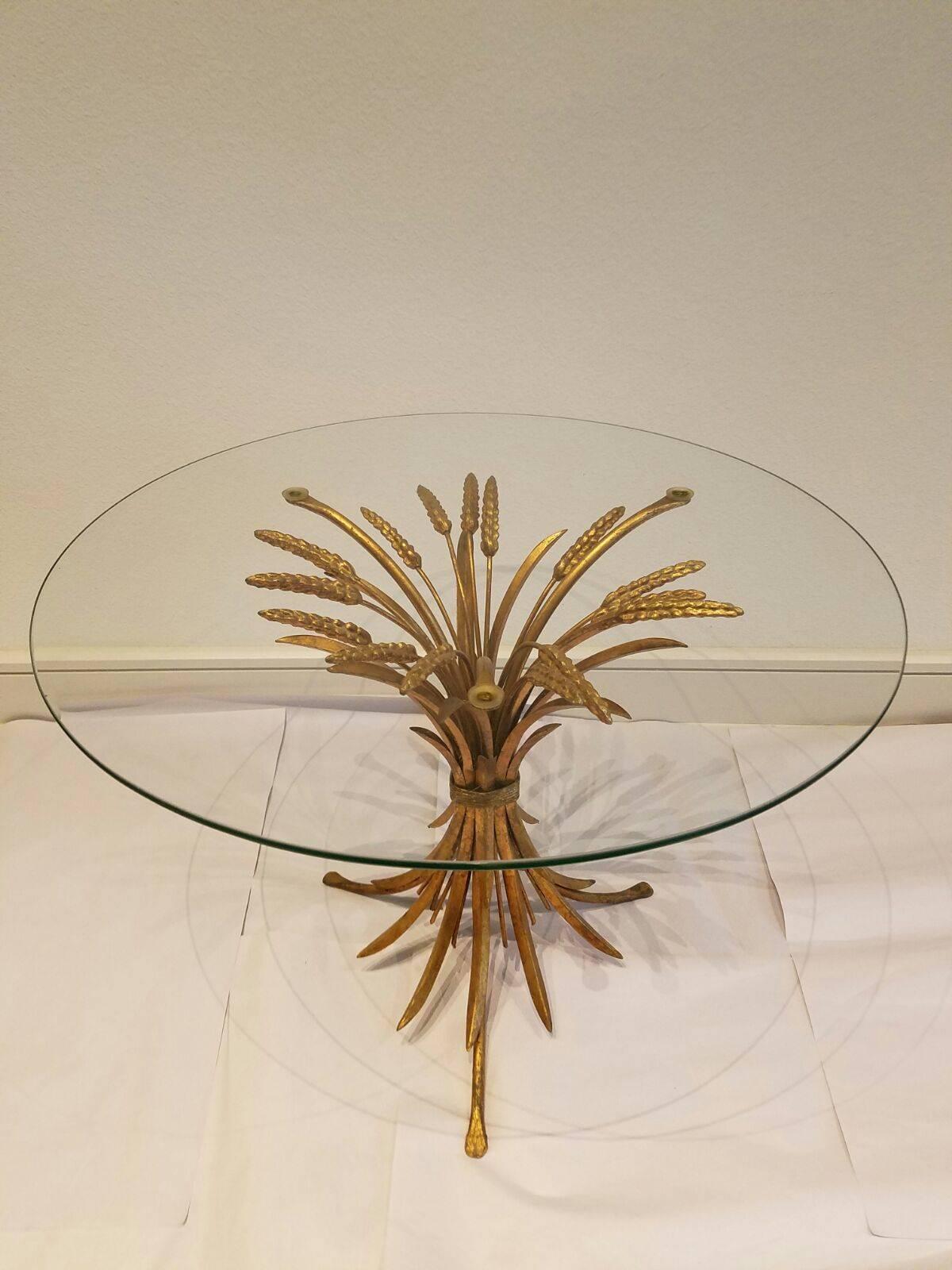 Italian Hollywood Regency Gilt Wheat Sheaf Table In Good Condition In Frisco, TX