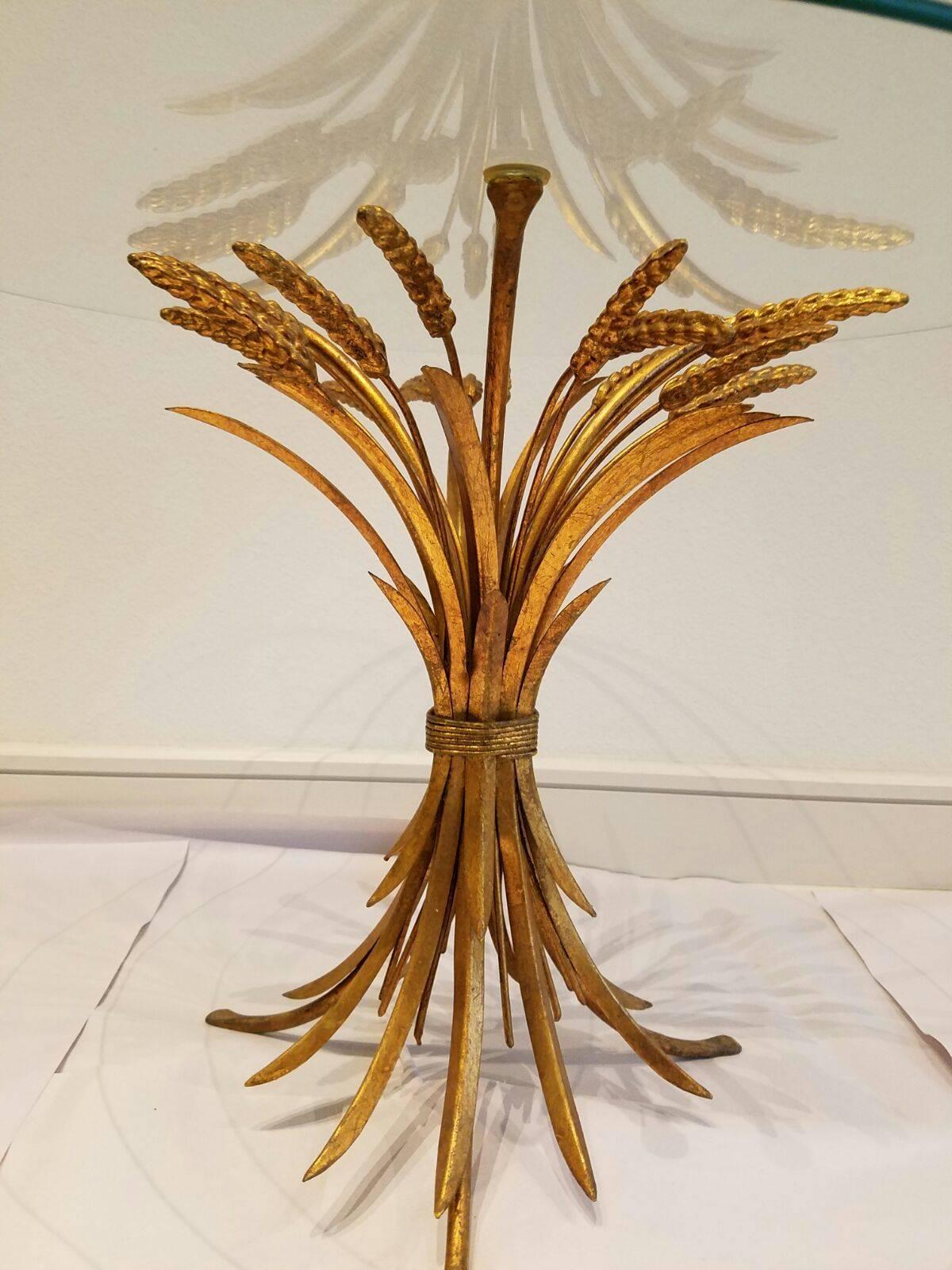 Mid-20th Century Italian Hollywood Regency Gilt Wheat Sheaf Table