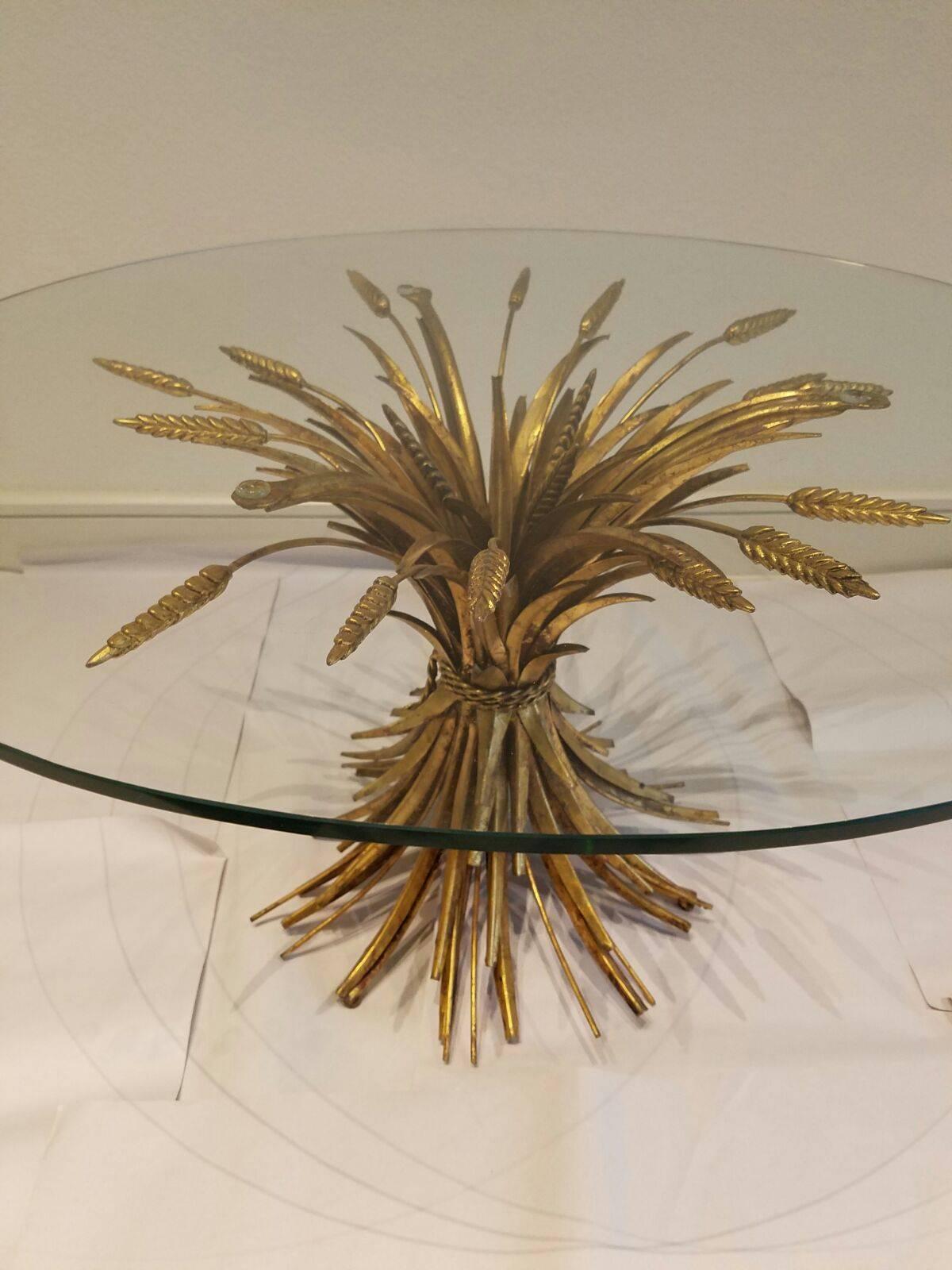 Metal Gilt Wheat Sheaf Side or End Table, Vintage, Italy