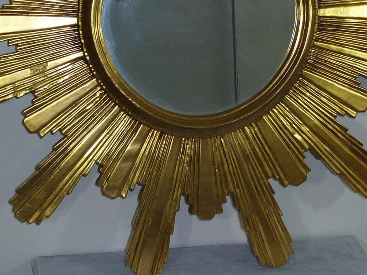 Hollywood Regency Monumental 1980s Gilded Sunburst Starburst Mirror For Sale