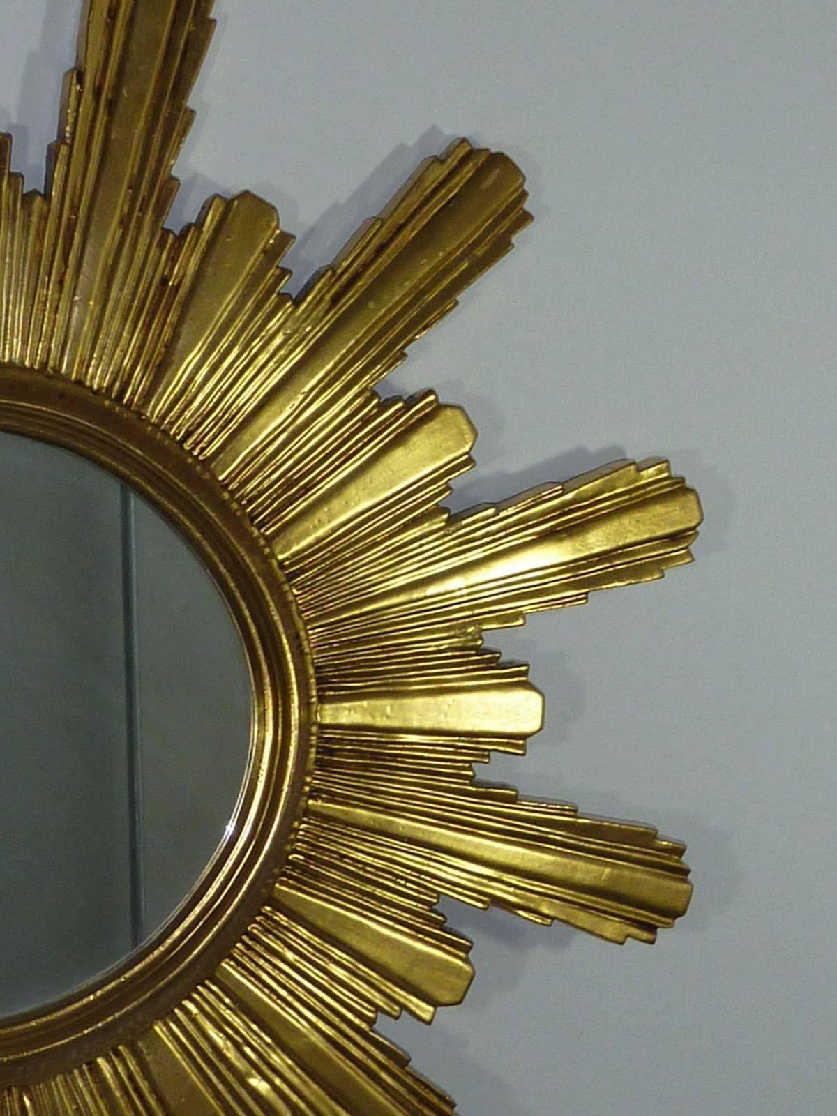 French Monumental 1980s Gilded Sunburst Starburst Mirror For Sale
