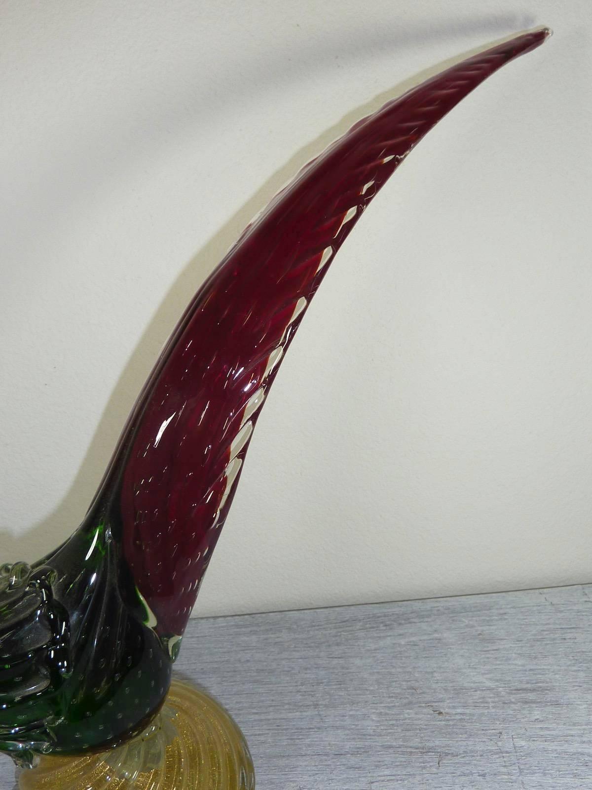 Mid-Century Modern Vintage Mid-Century Murano Glass Pheasant Bird 1950's For Sale