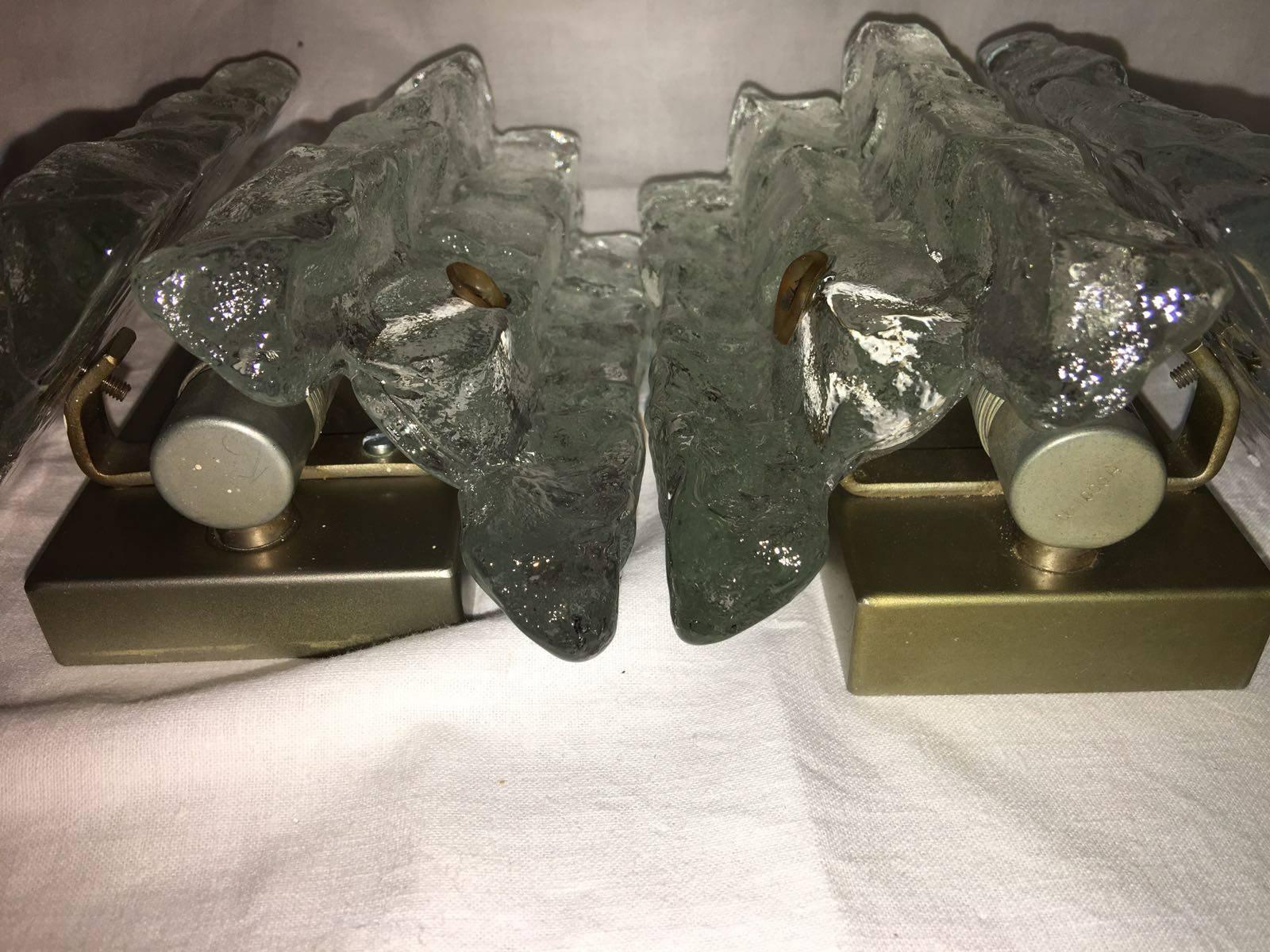 Pair of Kalmar Ice Glass Wall Sconces In Good Condition In Frisco, TX