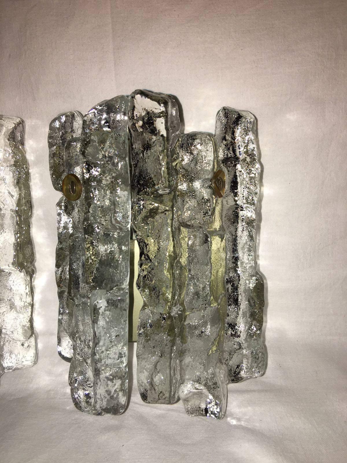 Metal Pair of Kalmar Ice Glass Wall Sconces