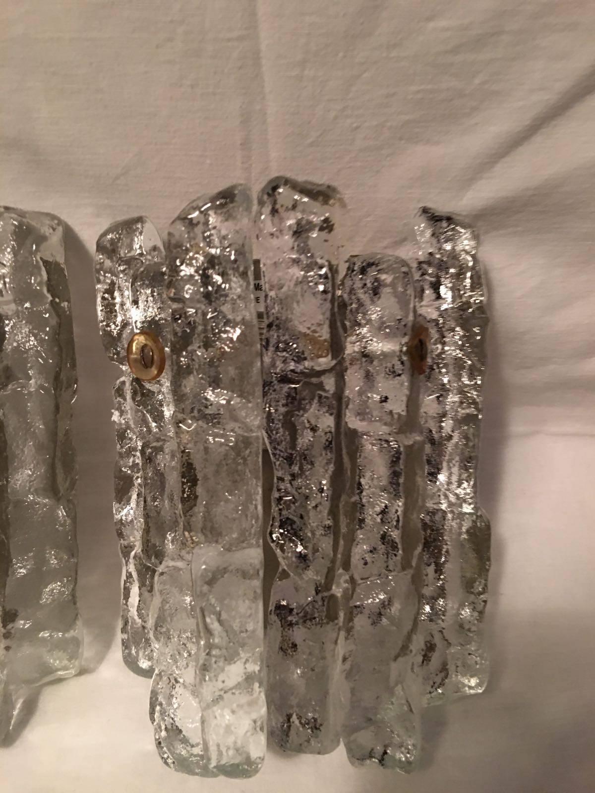 Pair of Kalmar Ice Glass Wall Sconces 3
