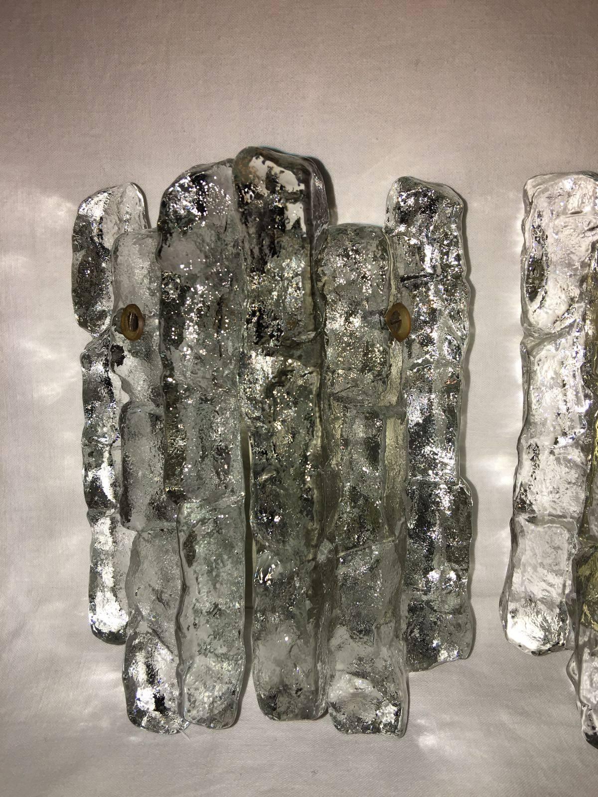Pair of Kalmar Ice Glass Wall Sconces 4