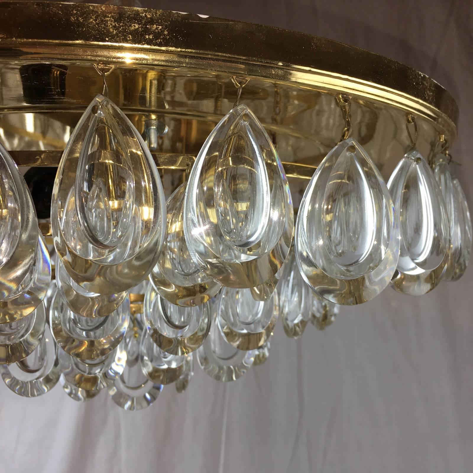 Teardrop Crystal Glass Flush Mount by Palwa, circa 1970s In Good Condition In Frisco, TX