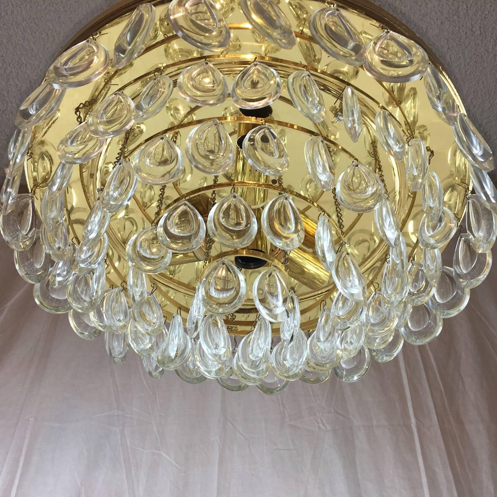 German Teardrop Crystal Glass Flush Mount by Palwa, circa 1970s