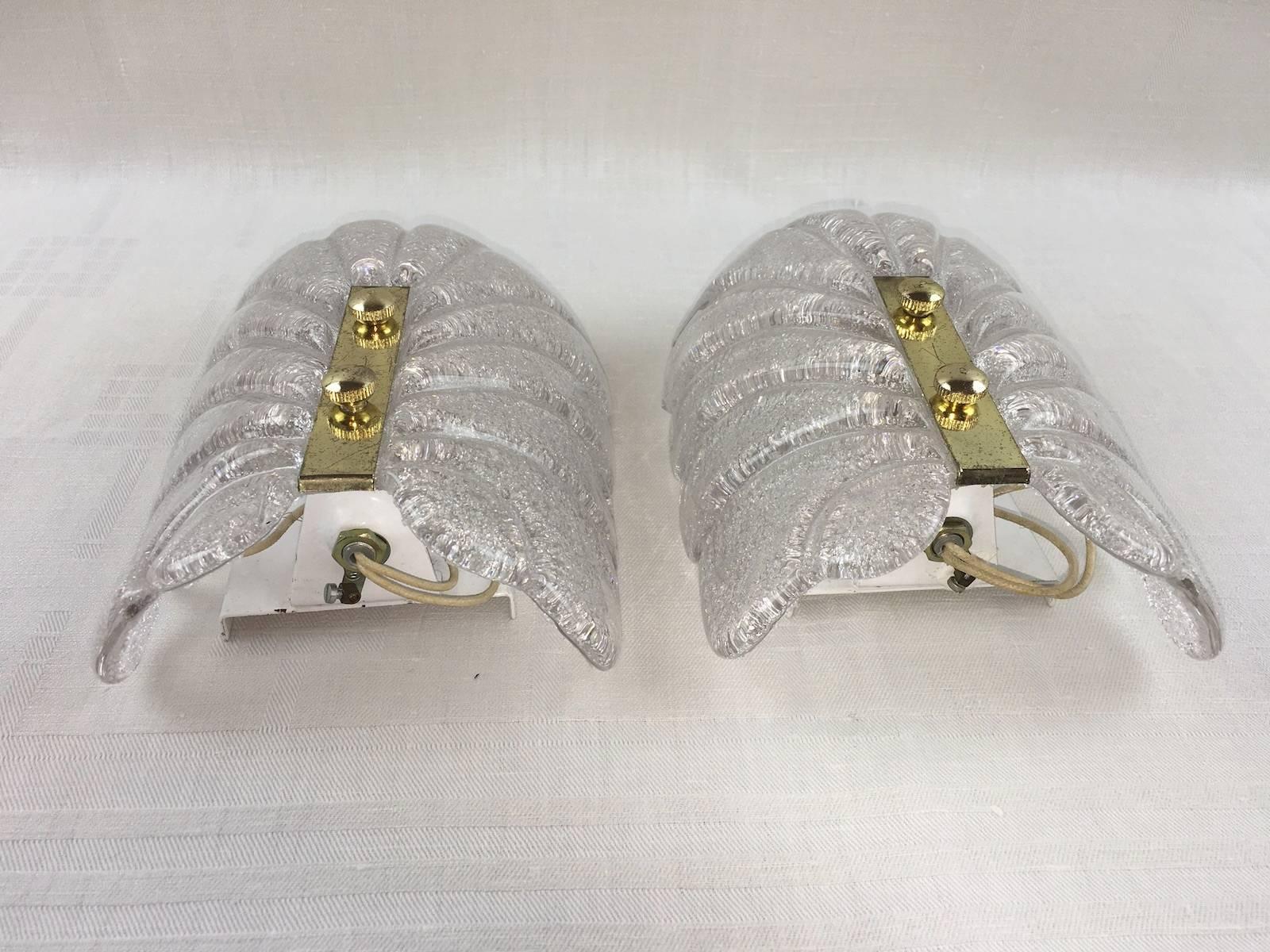 Italian Pair of Calyx Form Modernist Murano Glass Sconces For Sale