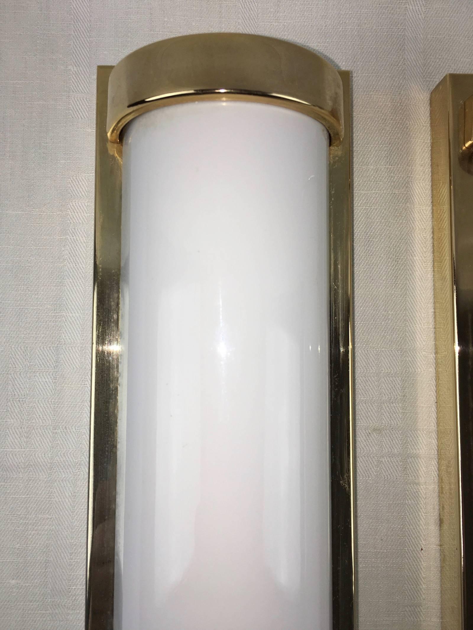 Pair of Modern Milk Glass Sconces In Good Condition For Sale In Frisco, TX