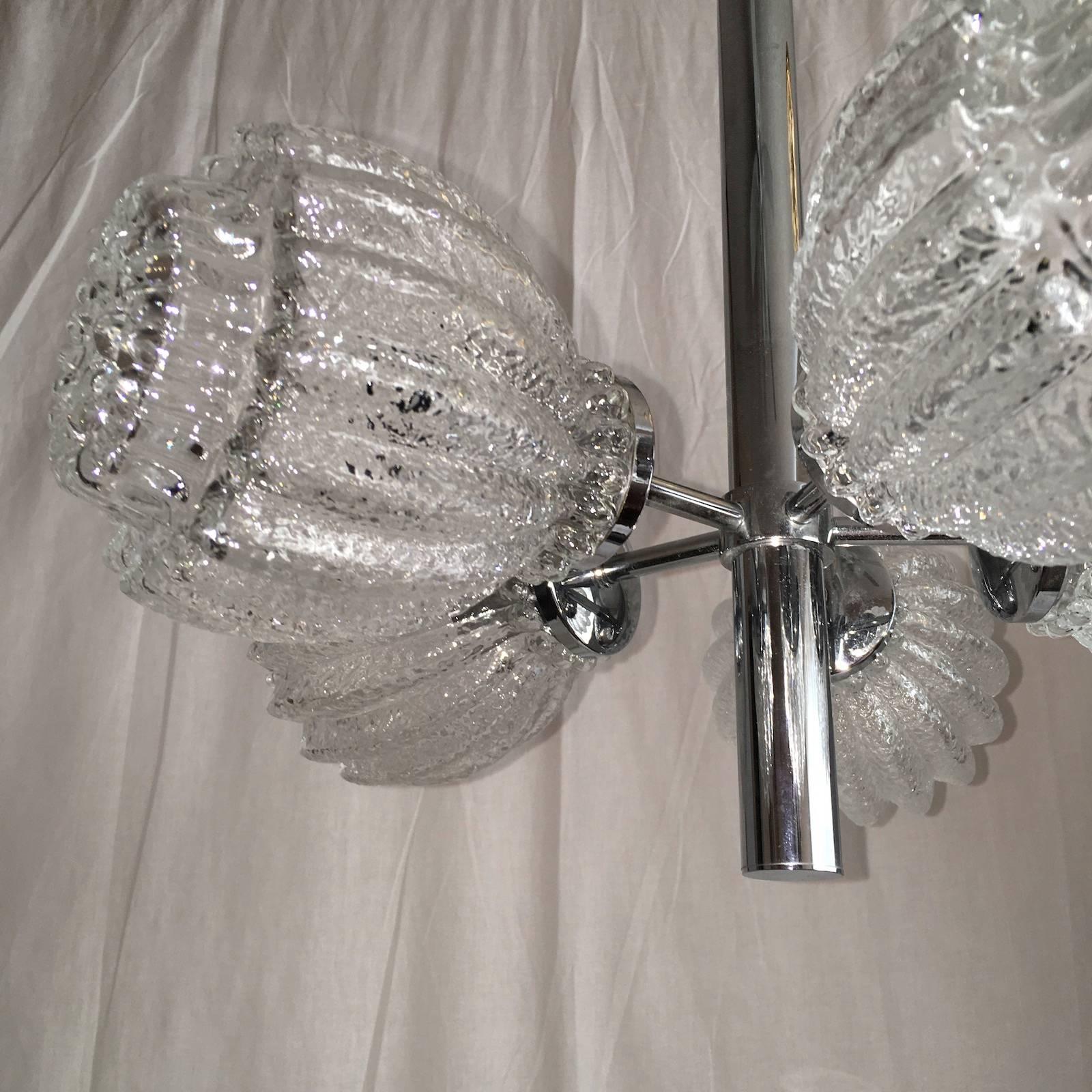 Mid-20th Century Mid-Century Modern Flower Glass and Chrome Chandelier For Sale