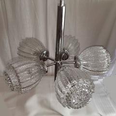 Mid-Century Modern Flower Glass and Chrome Chandelier