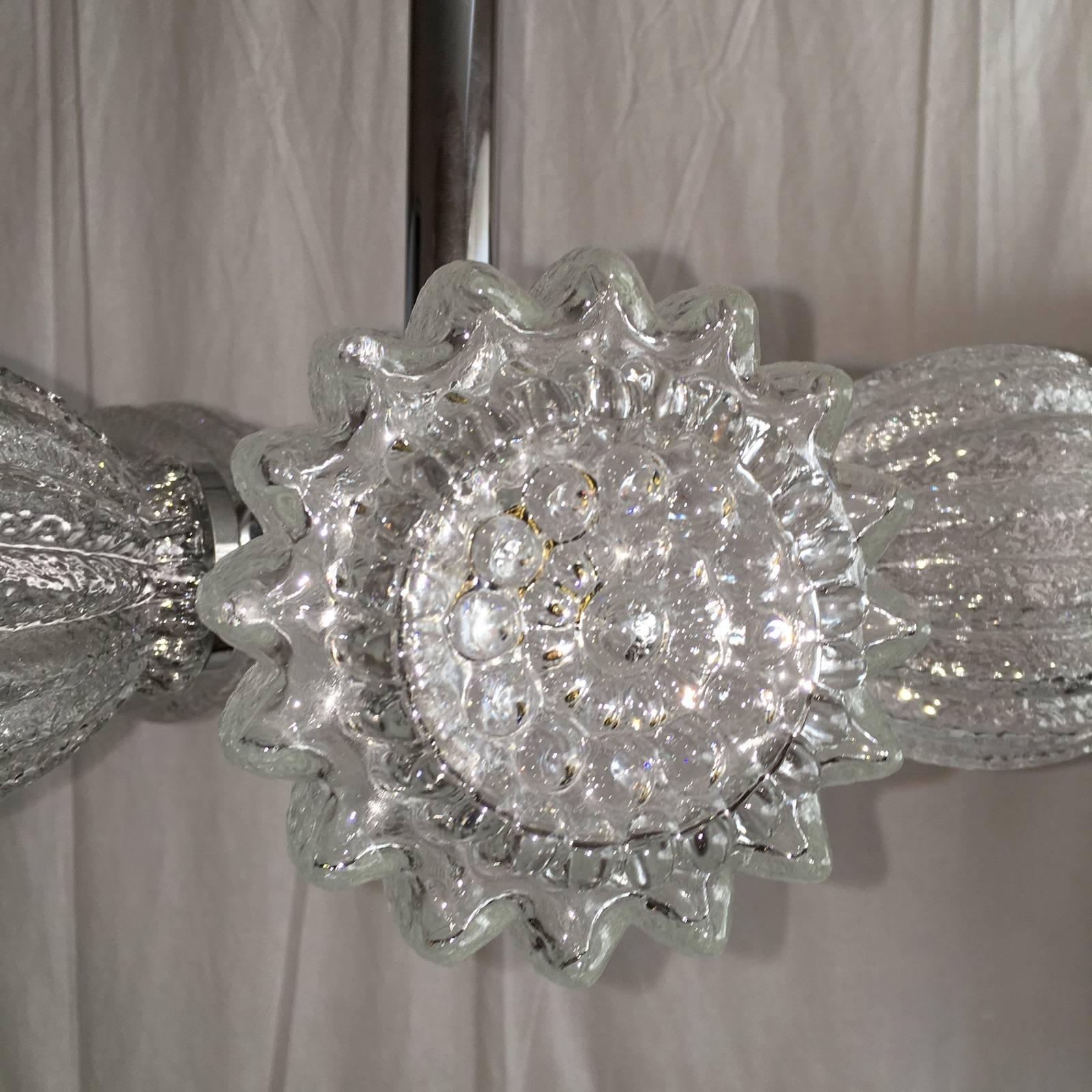 Metal Mid-Century Modern Flower Glass and Chrome Chandelier For Sale