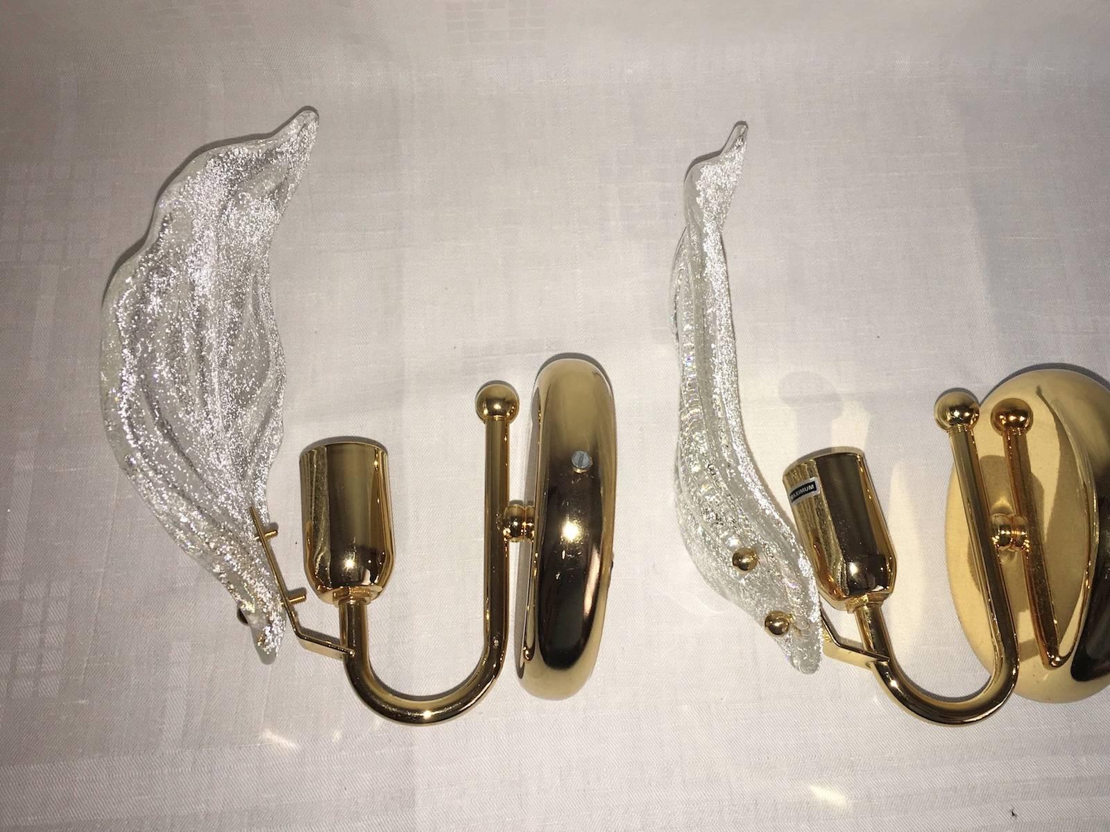 Mid-20th Century Pair of Leaf Murano Glass Wall Sconces For Sale