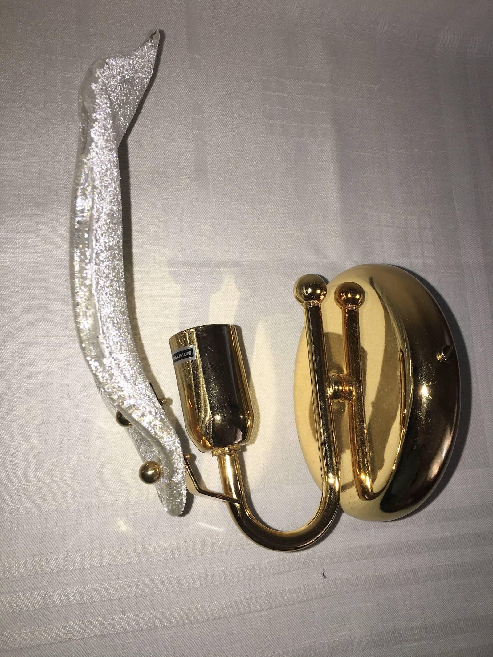 Italian Pair of Leaf Murano Glass Wall Sconces For Sale