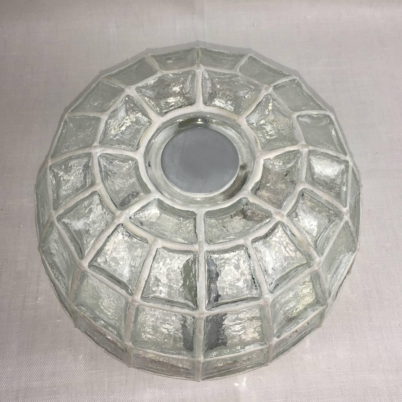 German Limburg Honeycomb Iron and Clear Glass Flush Mount For Sale