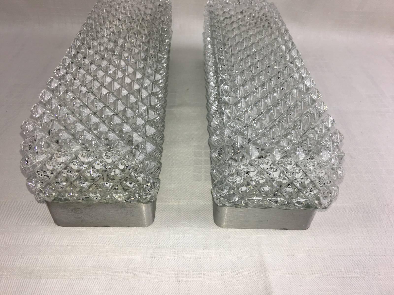 Pair of 1960s German Limburg Textured Vanity Glass Sconces In Good Condition For Sale In Frisco, TX