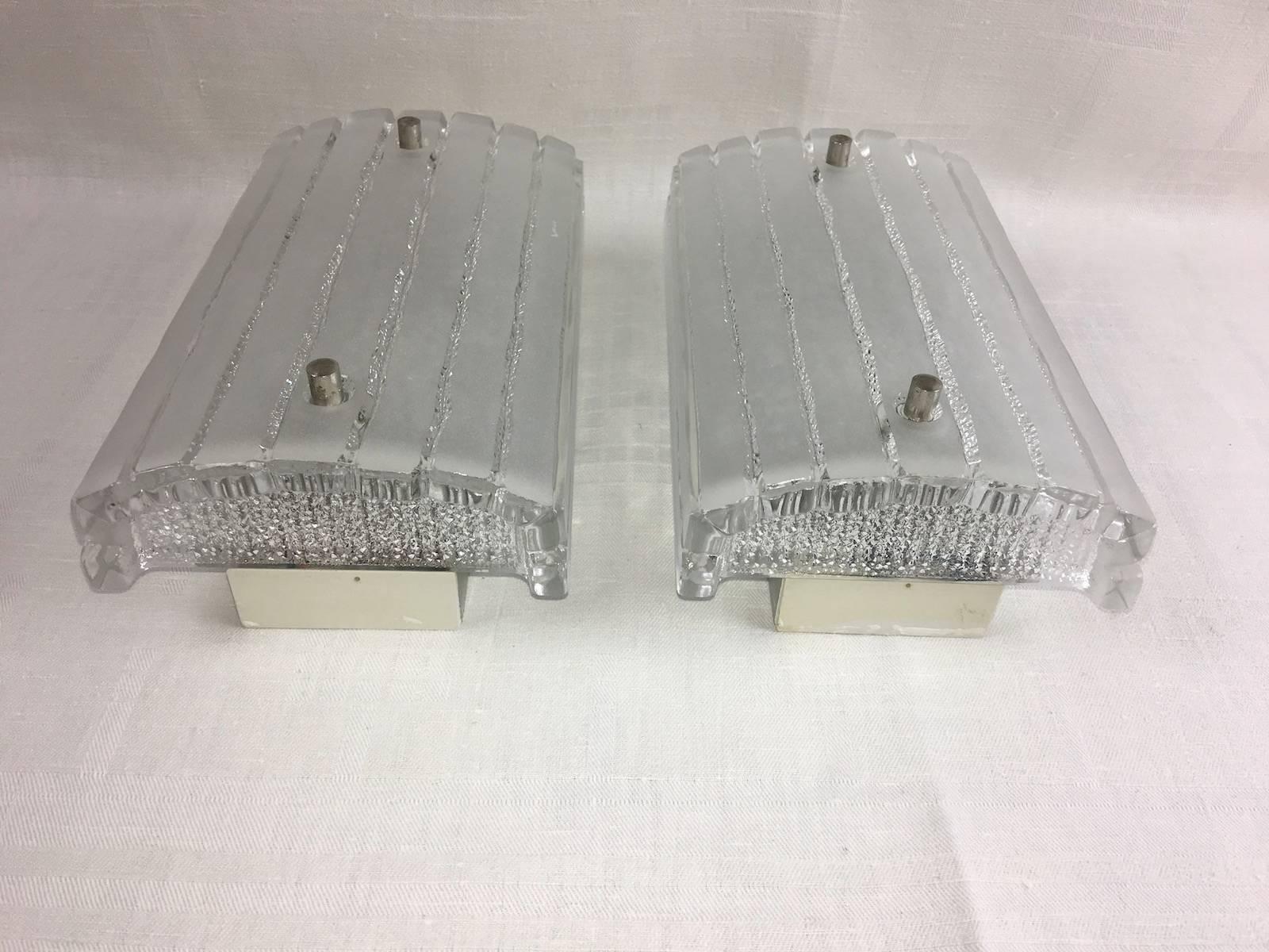 Mid-20th Century Pair of 1960s German Hoffmeister Stripes Glass Sconces For Sale
