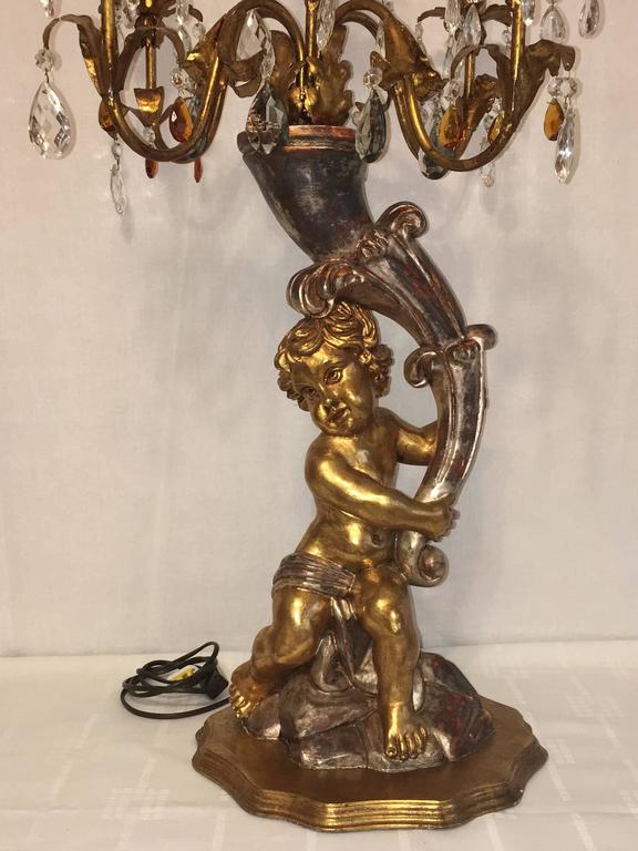 Hollywood Regency Style Cherub Angel Gilded Wood and Crystal Prism Table  Lamp For Sale at 1stDibs | hollywood regency cherub lamp, vintage cherub  angel lamp, brass angel lamp