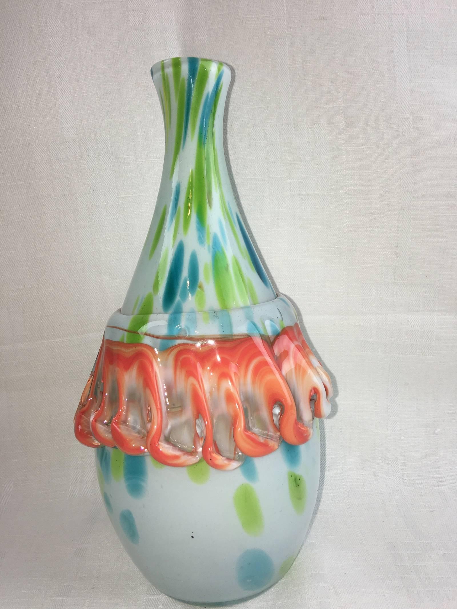 Italian Fantastic Murano Sommerso M Badioli Style Picasso Art Glass Vase For Sale