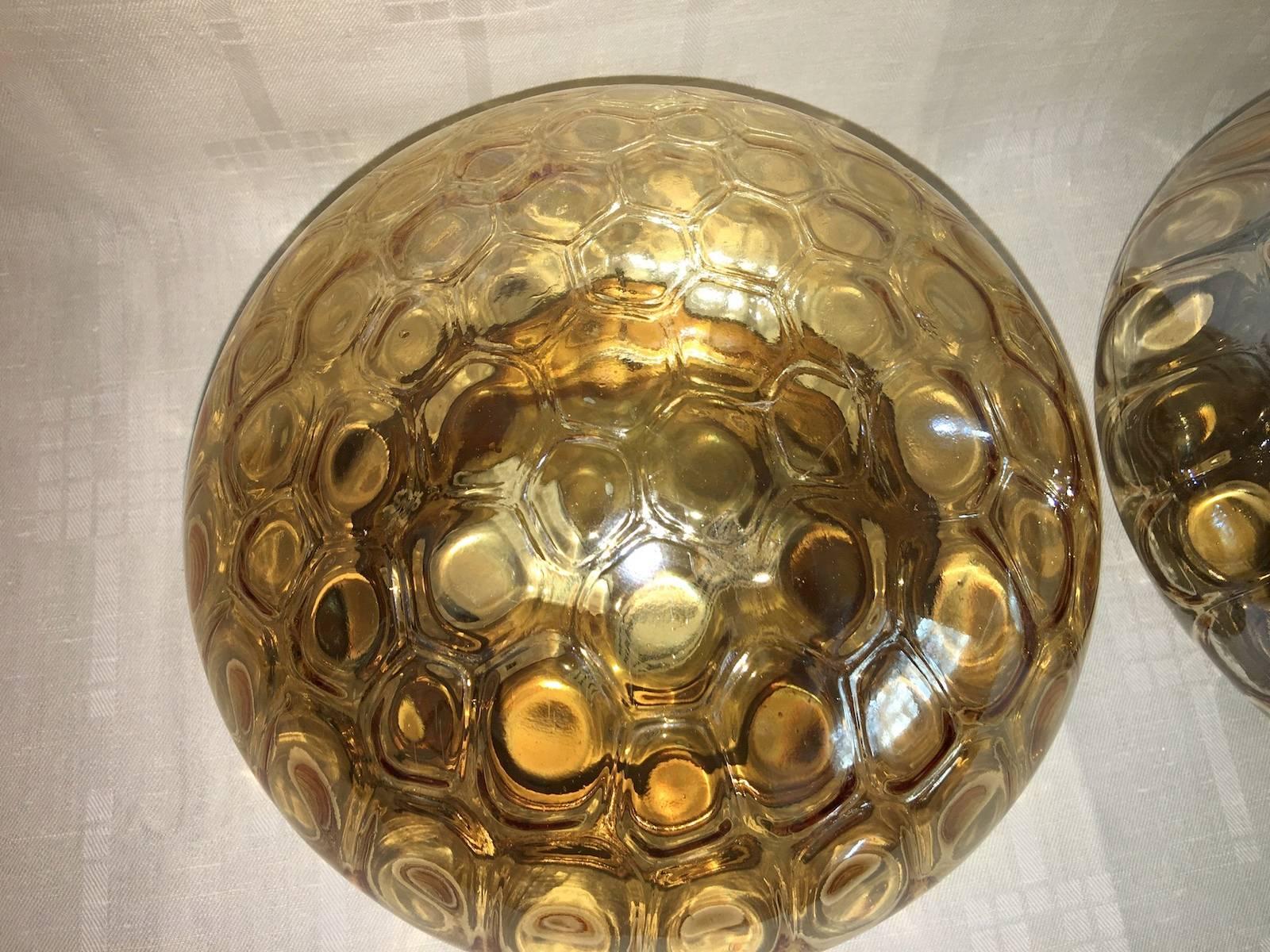 German Pair of Tortoise Shell Amber Glass Flush Mounts For Sale