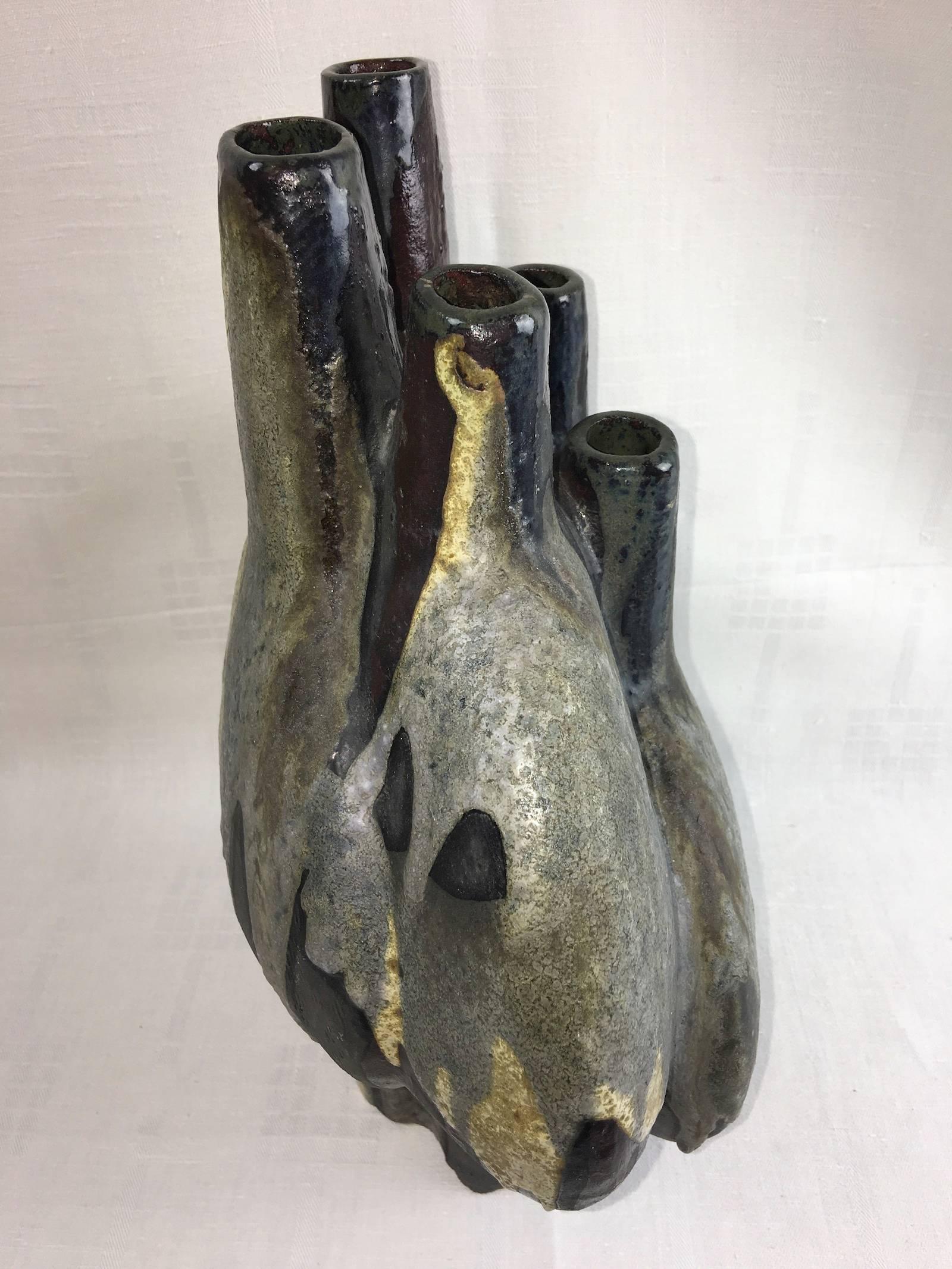Huge sculptural studio ceramic vase with a lava surface made in the 1960s in Germany. Made by the famous Artist Helmut Friedrich Schäffenacker Ulm, Marked on the base.
