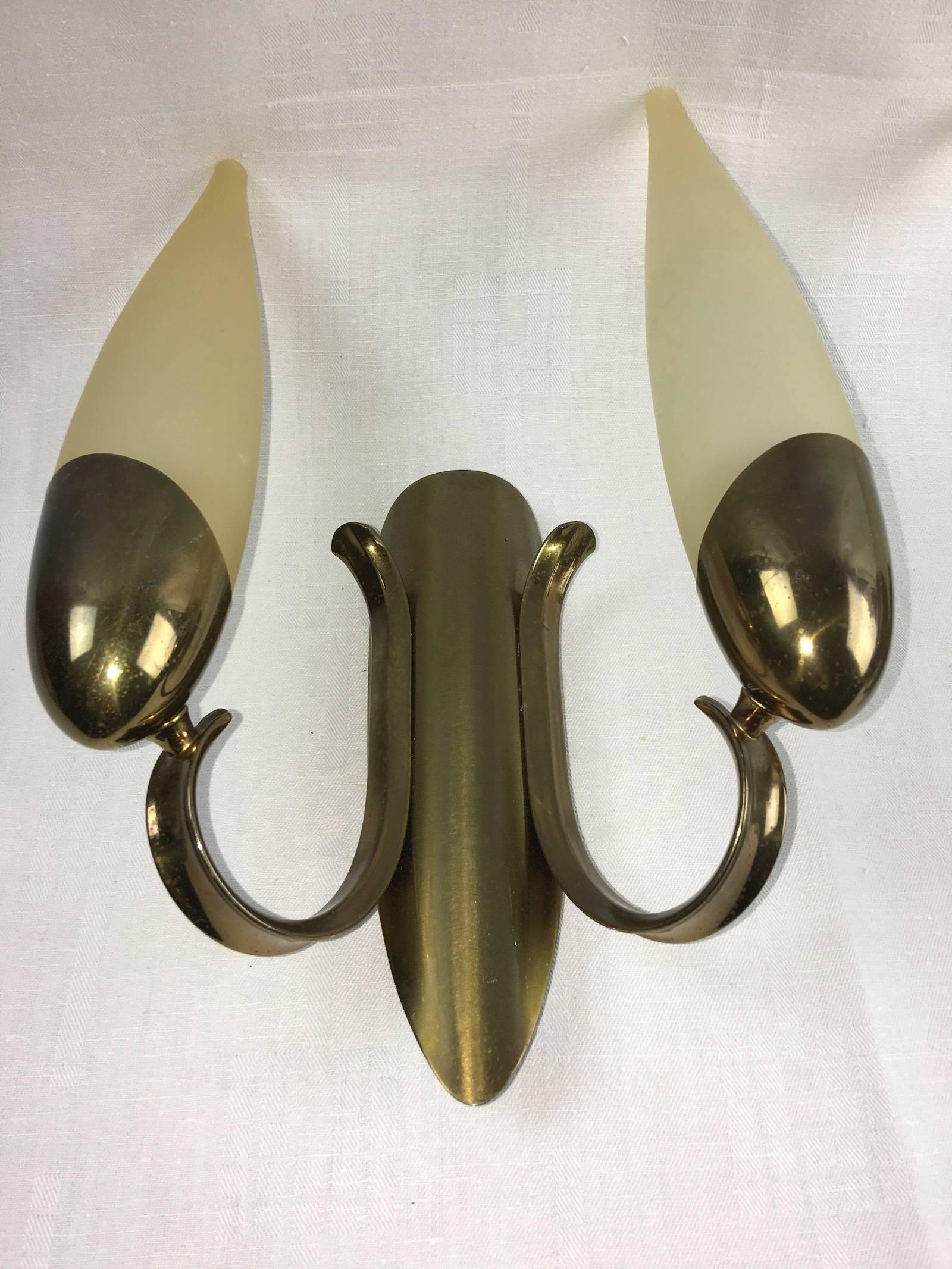 Mid-20th Century Pair of 1960s Italy Glass and Brass Two Tubes Sconces ON SALE For Sale