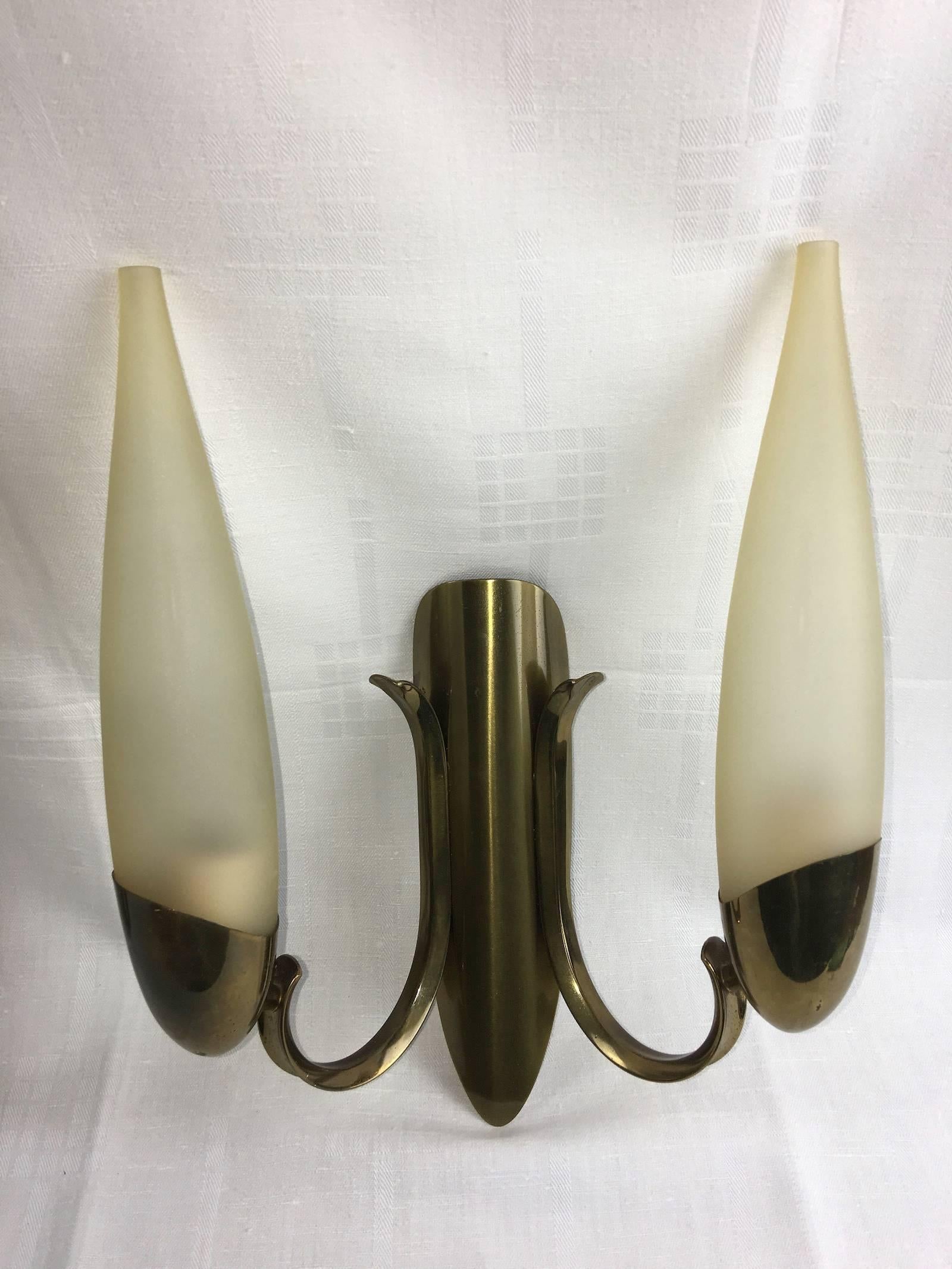 Pair of 1960s Italy Glass and Brass Two Tubes Sconces ON SALE For Sale 1