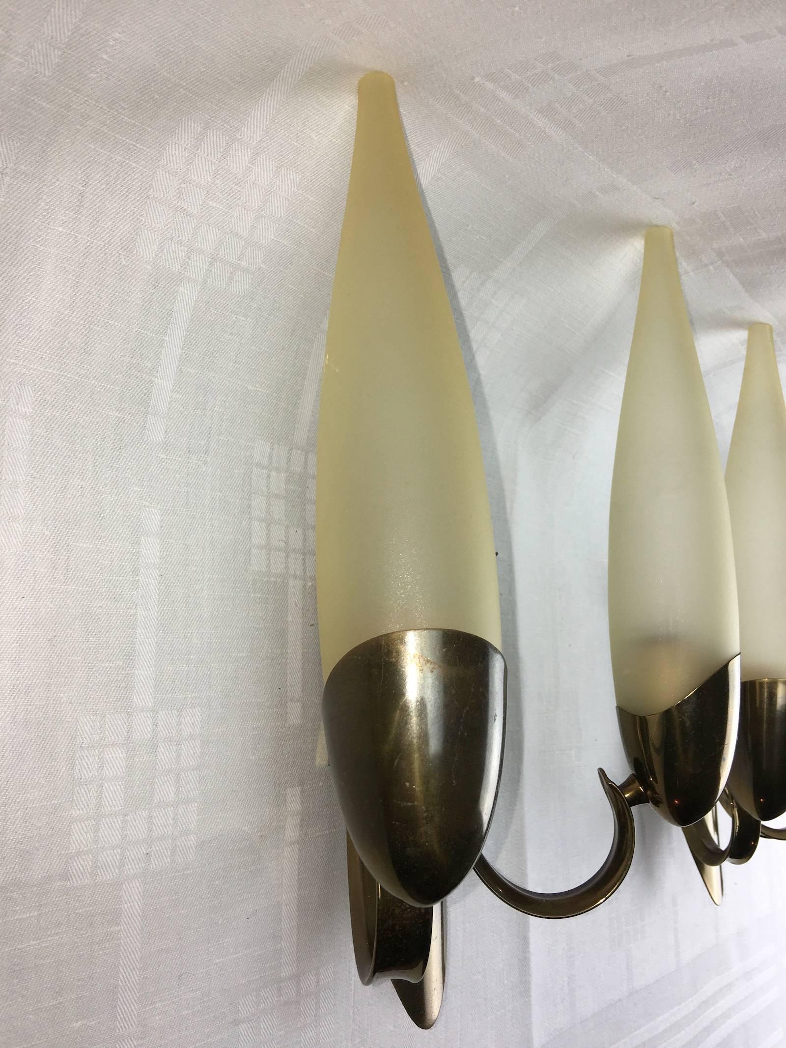Pair of 1960s Italy Glass and Brass Two Tubes Sconces ON SALE For Sale 2