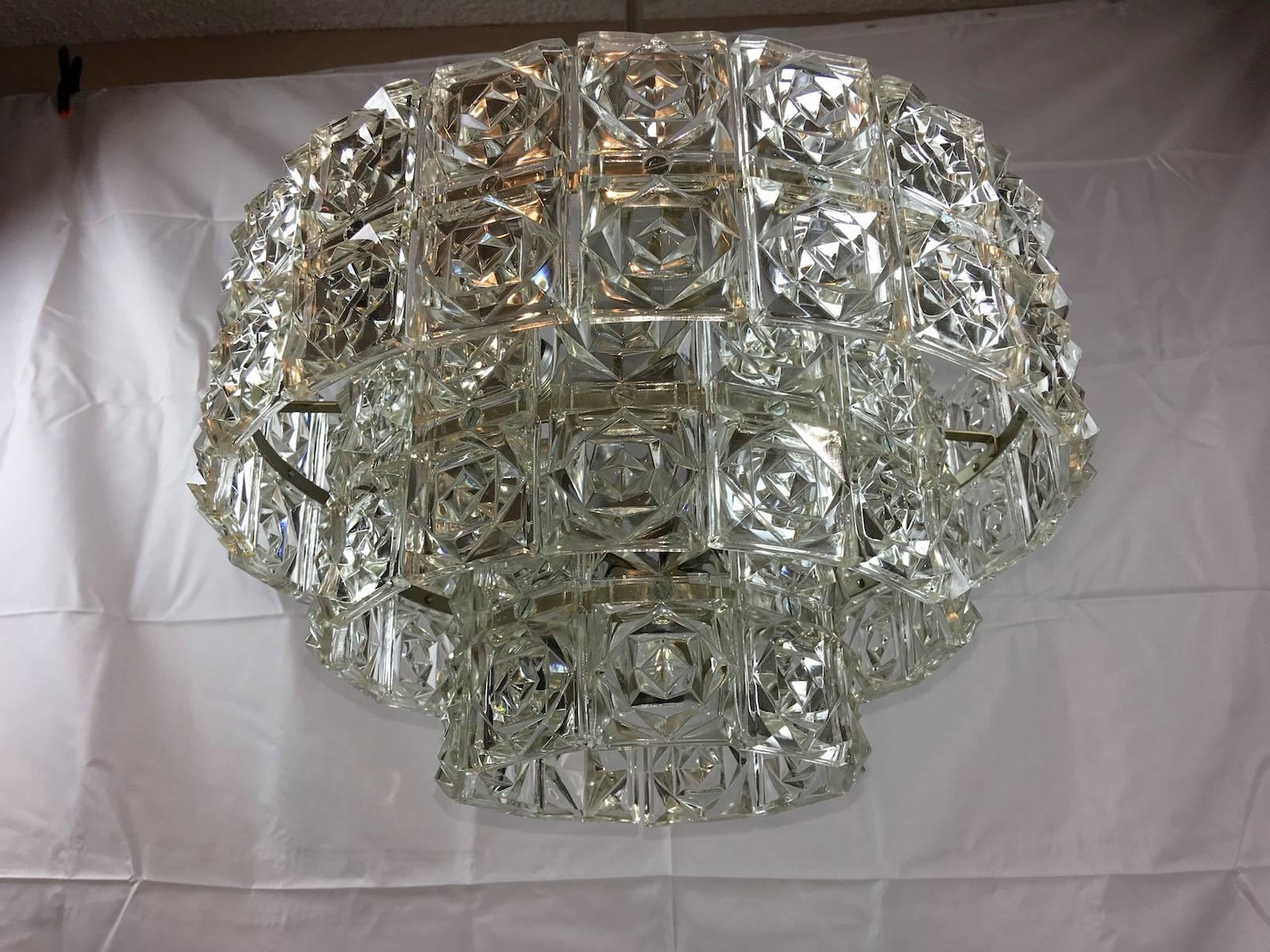 German 1960s Faceted Three-Tier Crystal Kinkeldey Style Chandelier For Sale