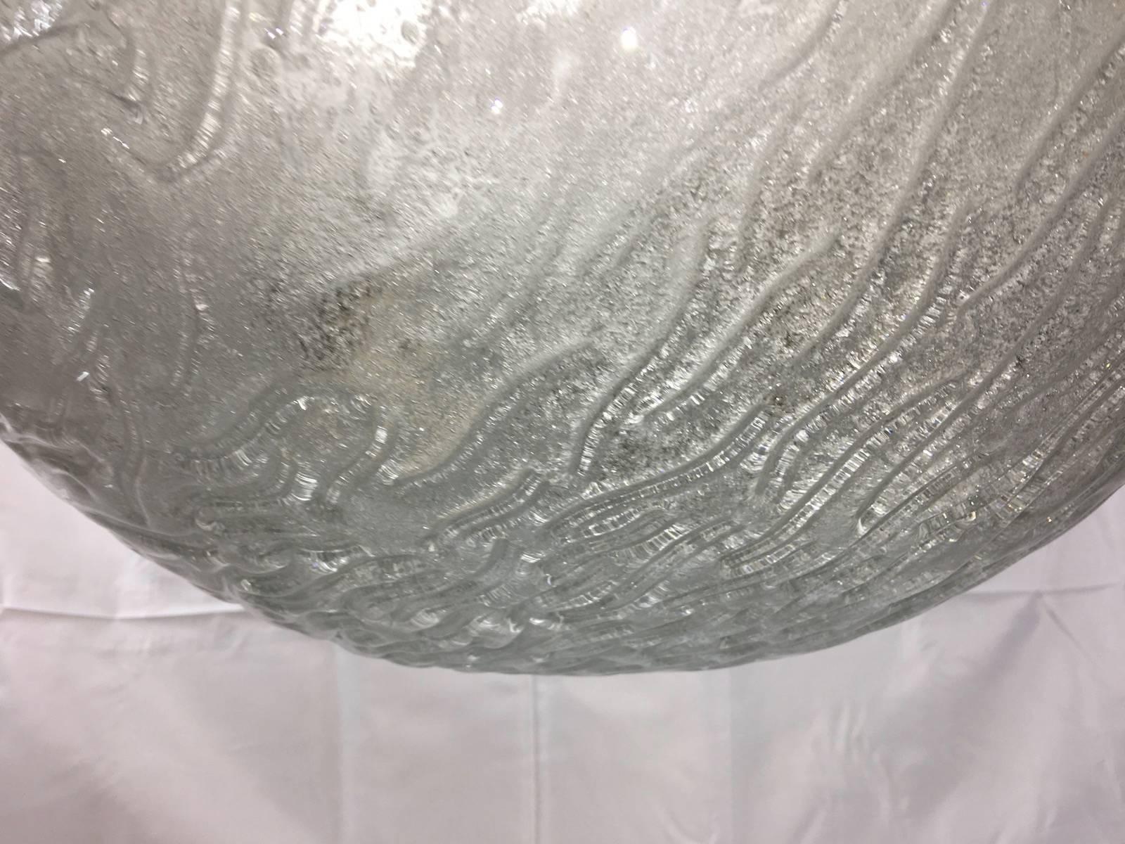 Huge Massive Textured Glass Flush Mount with Chrome Hardware In Good Condition For Sale In Frisco, TX