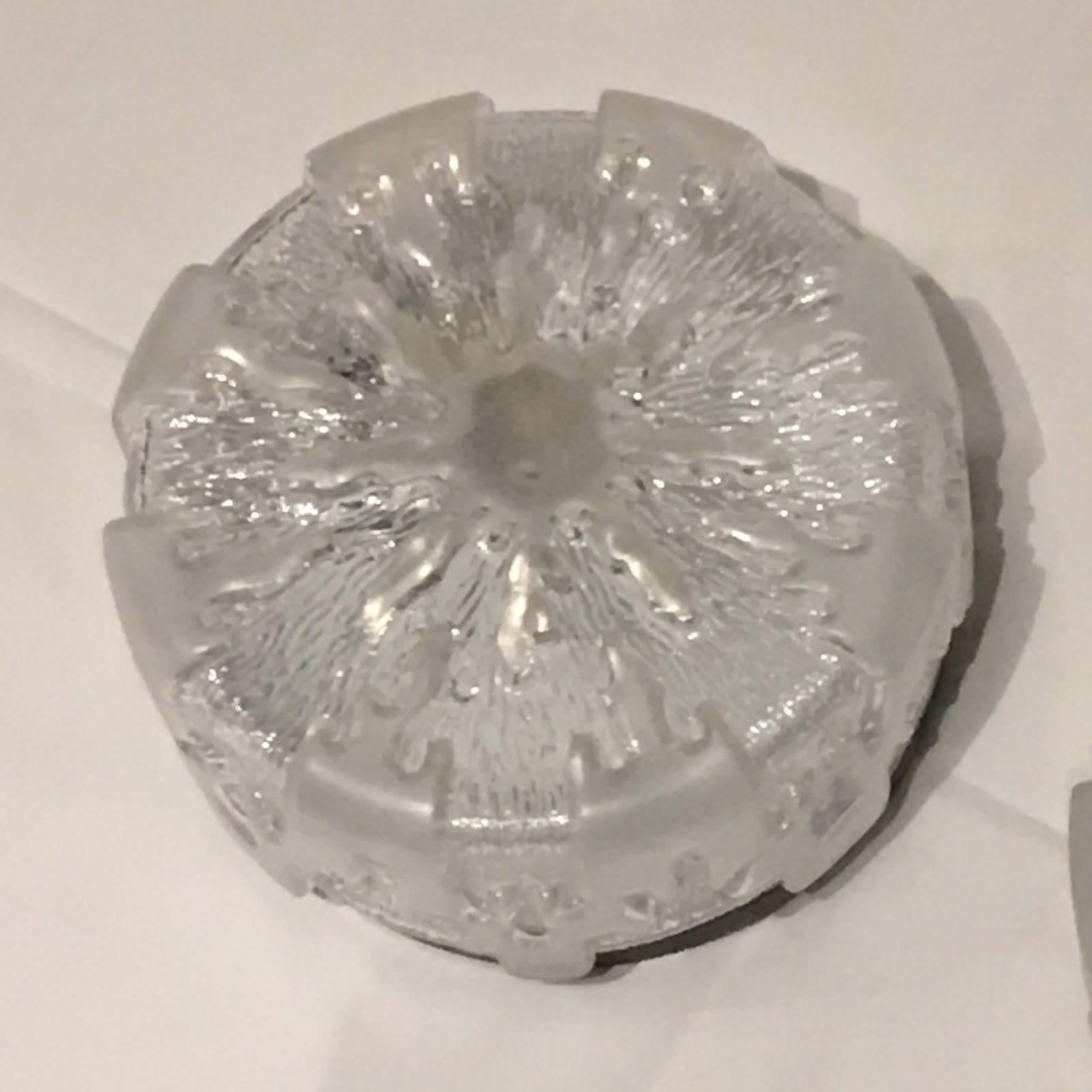 Pair of Ice Glass Flush Mount Honsel Leuchten, Germany In Good Condition For Sale In Frisco, TX